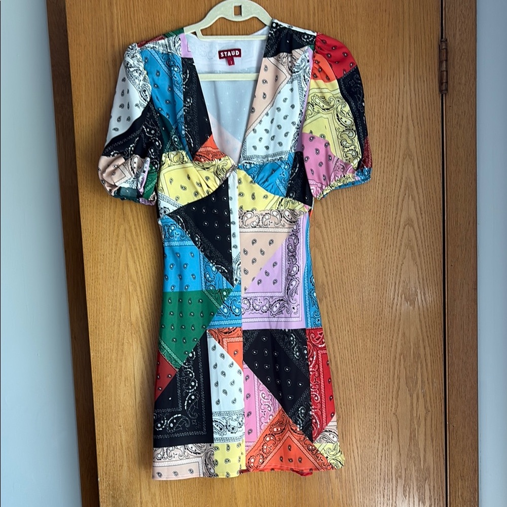 STAUD Multi Colored Bandana Mini Dress